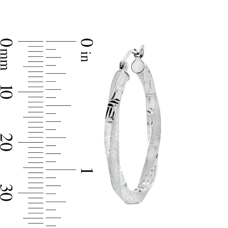 Main Image 3 of 30mm Diamond-Cut Greek Key Twist Hoop Earrings in Hollow Sterling Silver