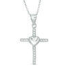 Thumbnail Image 0 of Cubic Zirconia Cross with Heart Pendant in Sterling Silver