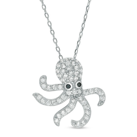 Black and White Cubic Zirconia Octopus Pendant in Sterling Silver