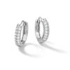 Thumbnail Image 1 of Cubic Zirconia Pavé Double Row Huggie Hoop Earrings in Sterling Silver