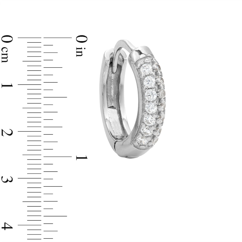 Main Image 3 of Cubic Zirconia Pavé Double Row Huggie Hoop Earrings in Sterling Silver