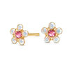 Thumbnail Image 1 of Pink and White Crystal Daisy Stud Piercing Earrings in 14K Solid Gold