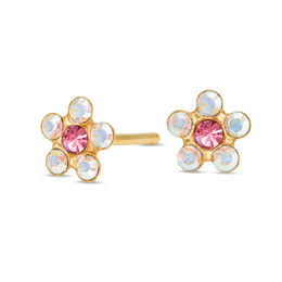 Pink and White Crystal Daisy Stud Piercing Earrings in 14K Solid Gold