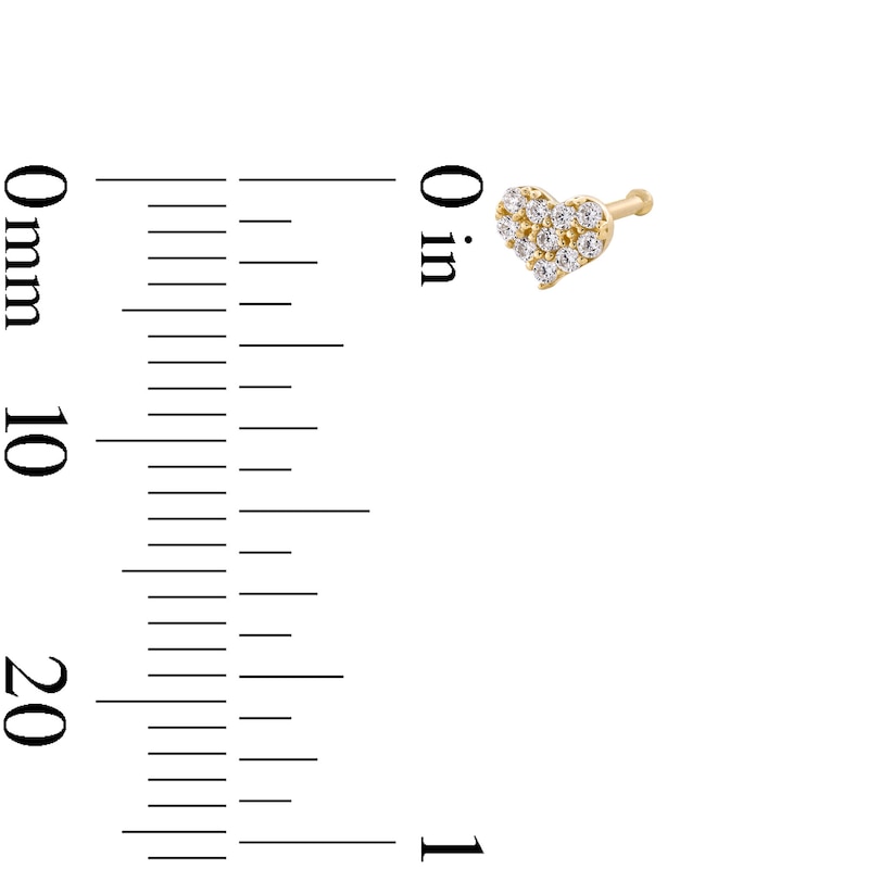 Main Image 2 of 14K Solid Gold CZ Heart Nose Stud - 22G