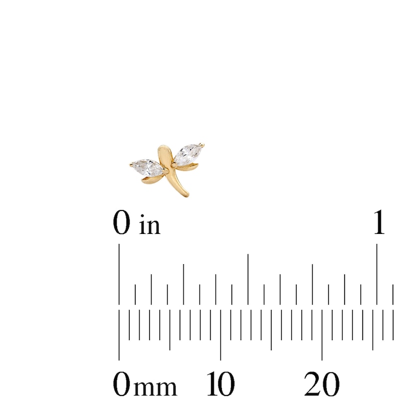 Main Image 3 of 14K Solid Gold CZ Dragonfly L-Shape Nose Stud - 24&quot;