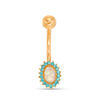 Thumbnail Image 1 of Yellow Ion Plated Oval Dichroic and Blue Crystal Frame Belly Button Ring - 14G 3/8&quot;