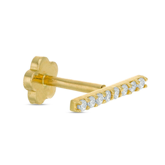 019 Gauge Cubic Zirconia Bar Cartilage Barbell in 14K Gold