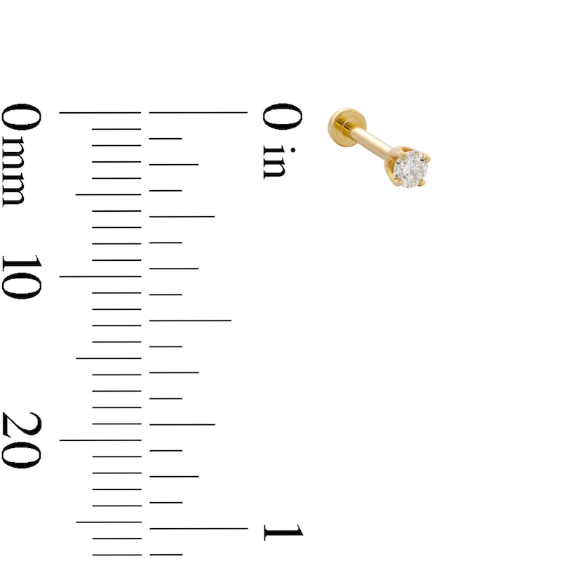 Main Image 4 of 14K Tube Gold 1/20 CT. T.W. Diamond Cartilage Barbell - 18G 5/16&quot;