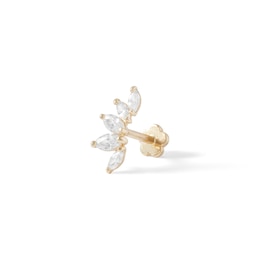 14K Tube Gold CZ Marquise Flower Stud - 18G 5/16&quot;