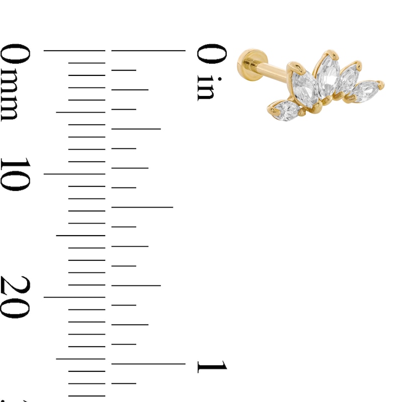 Main Image 3 of 14K Tube Gold CZ Marquise Flower Stud - 18G 5/16&quot;