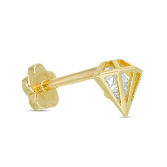 019 Gauge Cubic Zirconia Diamond Cutout Cartilage Barbell in 14K Gold