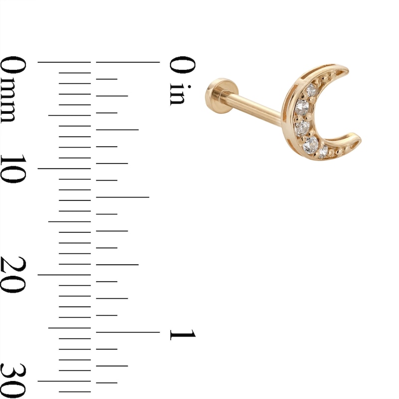 Main Image 4 of 14K Tube Gold CZ Crescent Moon Stud - 18G 5/16&quot;