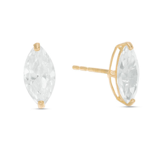 Marquise Cubic Zirconia Solitaire Stud Earrings in 10K Gold