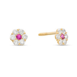 Child's Red and White Cubic Zirconia Flower Stud Earrings in 10K Gold