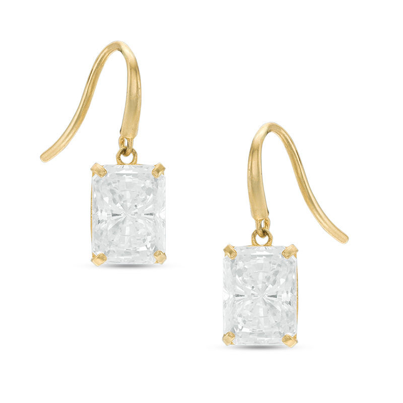 Main Image 1 of Emerald-Cut Cubic Zirconia Dangle Drop Earrings in 10K Gold