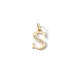 Cubic Zirconia &quot;S&quot; Initial Necklace Charm in 10K Solid Gold