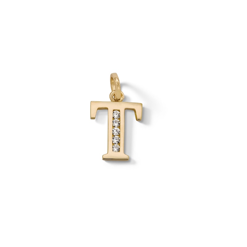 Main Image 1 of Cubic Zirconia &quot;T&quot; Initial Necklace Charm in 10K Solid Gold