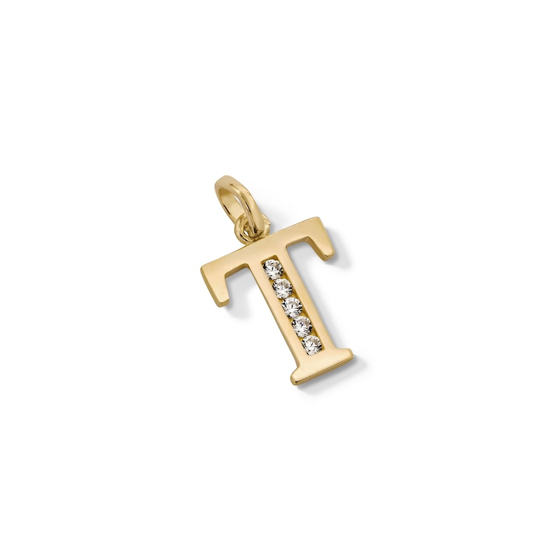 Main Image 3 of Cubic Zirconia &quot;T&quot; Initial Necklace Charm in 10K Solid Gold