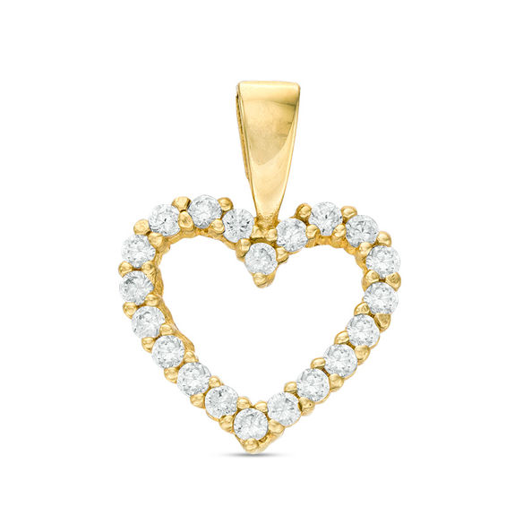 Cubic Zirconia Small Heart Outline Necklace Charm in 10K Solid Gold