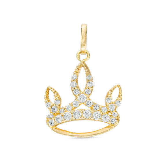 Cubic Zirconia Large Crown Necklace Charm in 10K Gold