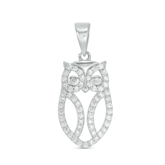 Cubic Zirconia Large Owl Necklace Charm in Sterling Silver