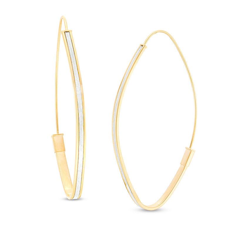 Made in Italy Glitter Enamel Oval Flat Hoop Earrings in 10K Solid Gold Wire and Tube