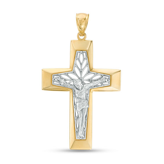 Crucifix Cross Charm in 10K Two-Tone Gold