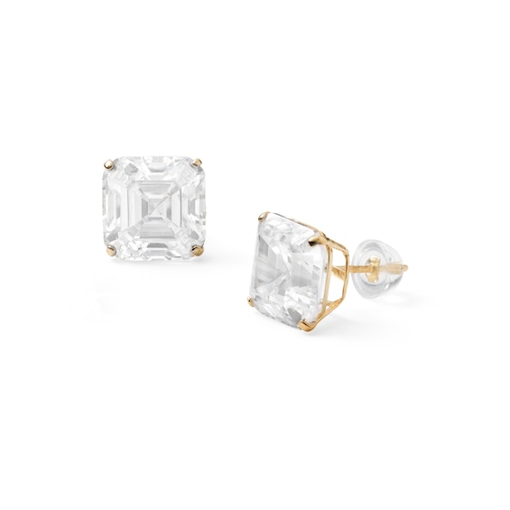 10mm Square-Cut Cubic Zirconia Solitaire Stud Earrings in 14K Gold