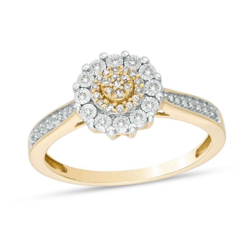 1/10 CT. T.W. Diamond Flower Frame Ring in 10K Gold | Banter