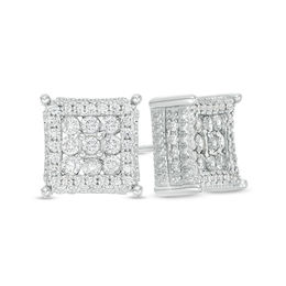 Cubic Zirconia Square Cluster Frame Vintage-Style Stud Earrings in Solid Sterling Silver