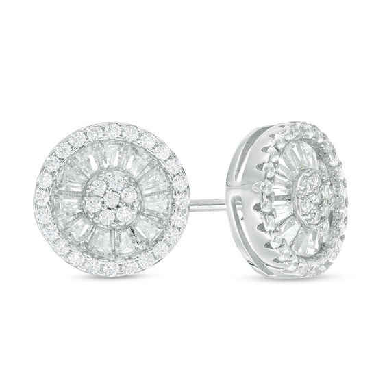Cubic Zirconia Cluster Double Frame Stud Earrings in Solid Sterling Silver