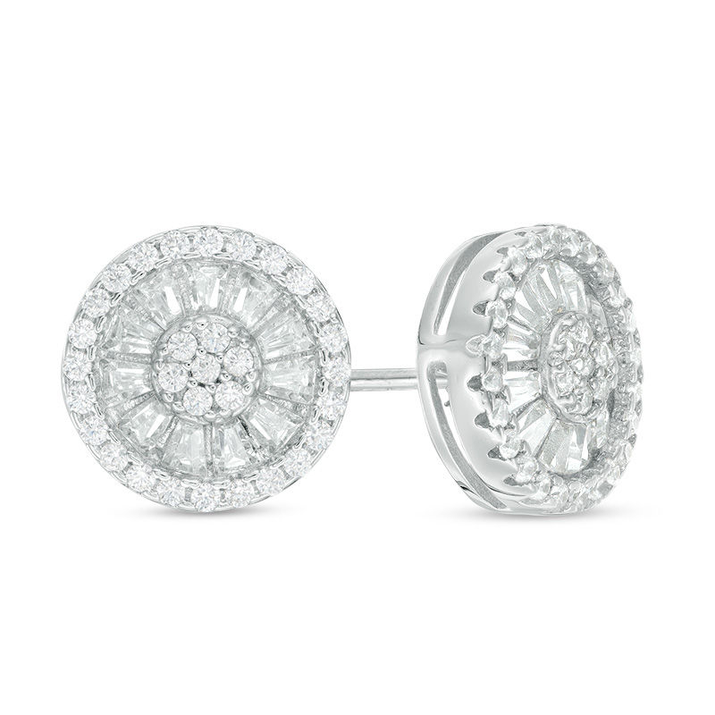 Main Image 1 of Cubic Zirconia Cluster Double Frame Stud Earrings in Solid Sterling Silver