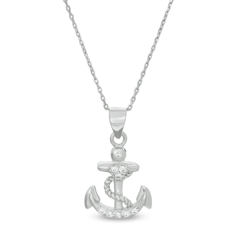 Cubic Zirconia Anchor with Rope Pendant in Sterling Silver