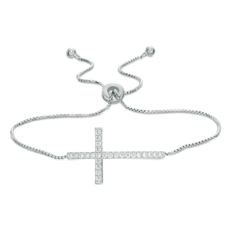Cubic Zirconia Cross Bolo Bracelet in Sterling Silver - 8