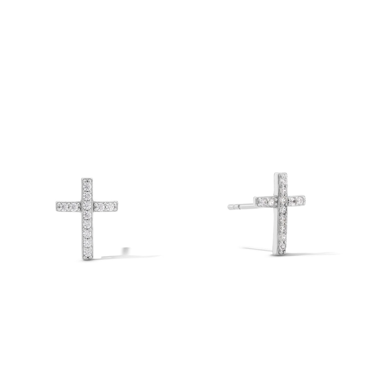 Main Image 1 of Cubic Zirconia Cross Stud Earrings in Sterling Silver