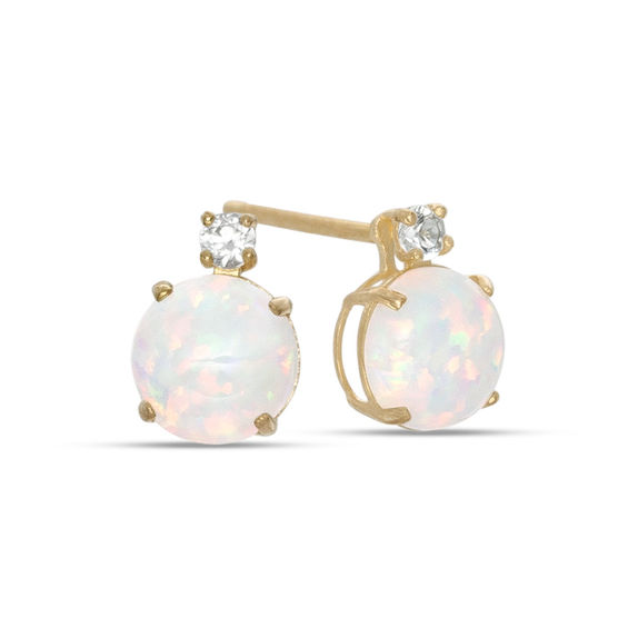 6mm Simulated Opal and Lab-Created White Sapphire Stud Earrings in 10K Gold