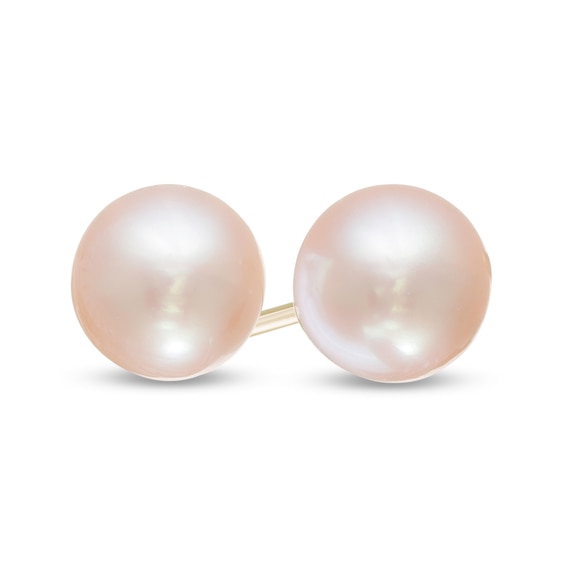 6mm Dyed Pink Cultured Freshwater Pearl Stud Earrings in 10K Gold