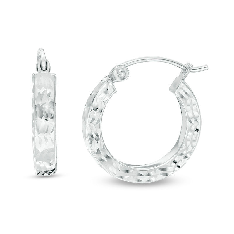 Main Image 1 of 15mm Diamond-Cut Square Tube Hoop Earrings in Hollow Sterling Silver