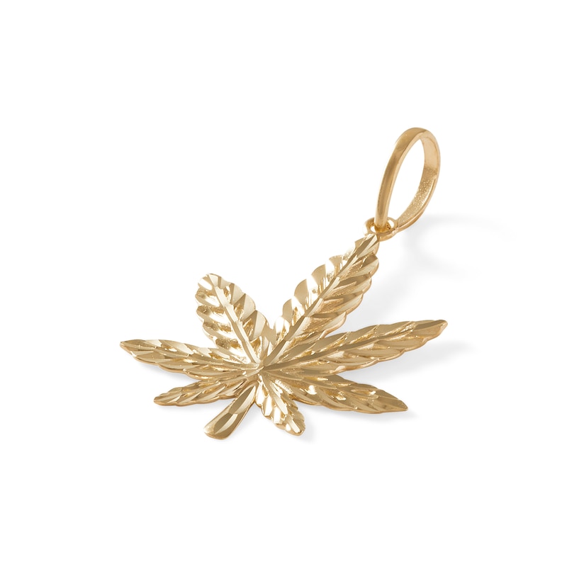 Main Image 2 of Large Diamond-Cut Cannabis Leaf Necklace Charm in 10K Solid Gold