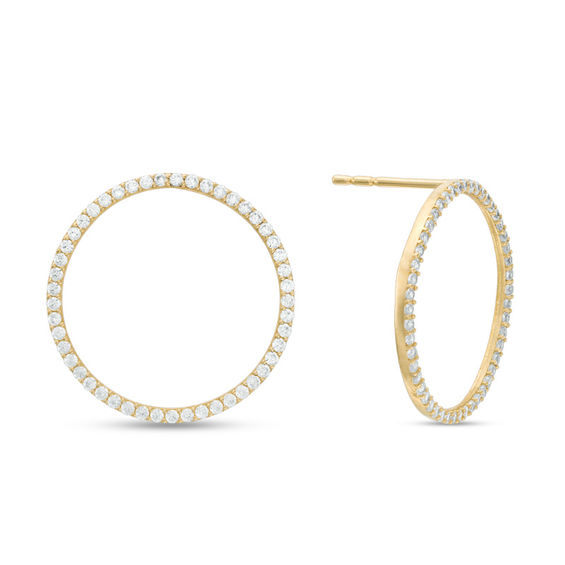 Cubic Zirconia Circle Outline Stud Earrings in 10K Gold