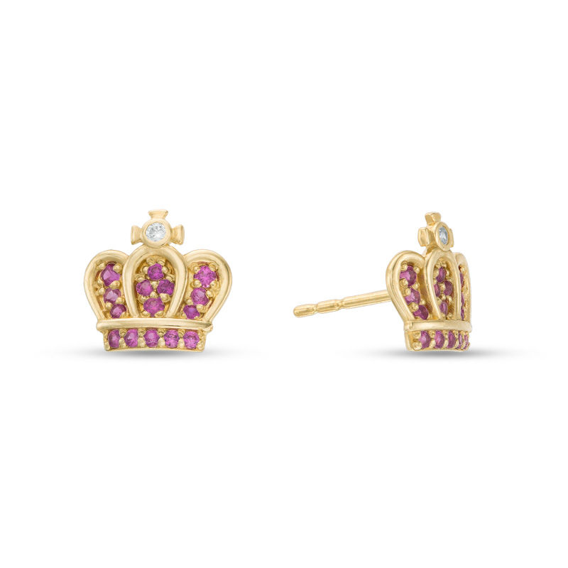 Main Image 1 of Pink Cubic Zirconia Crown Stud Earrings in 10K Gold