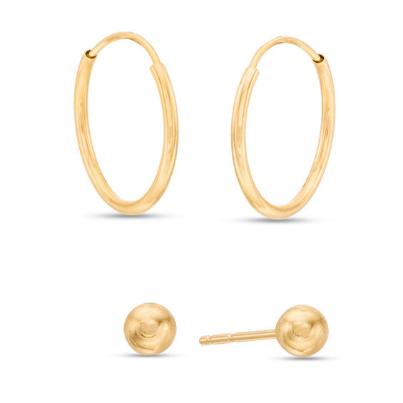 Polished Ball and Hoop Earrings Set in 14K Gold