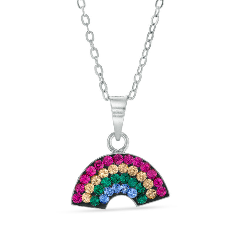 Main Image 1 of Child's Multi-Color Crystal Rainbow Pendant in Solid Sterling Silver - 15&quot;