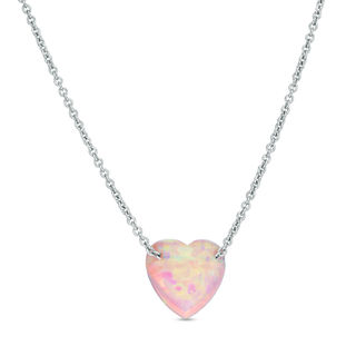 Child's Simulated Pink Opal Heart Pendant in Sterling Silver - 15