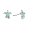 Thumbnail Image 1 of Child's Pear-Shaped Simulated Green Opal Turtle Stud Earrings in Sterling Silver