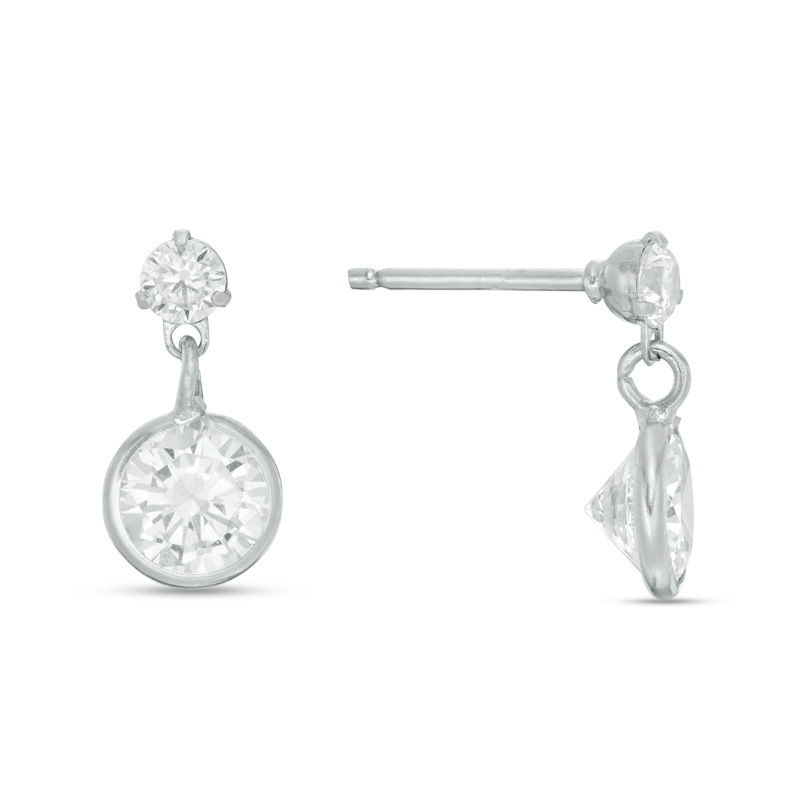 Main Image 1 of Child's Cubic Zirconia Duo Dangle Drop Earrings in Sterling Silver