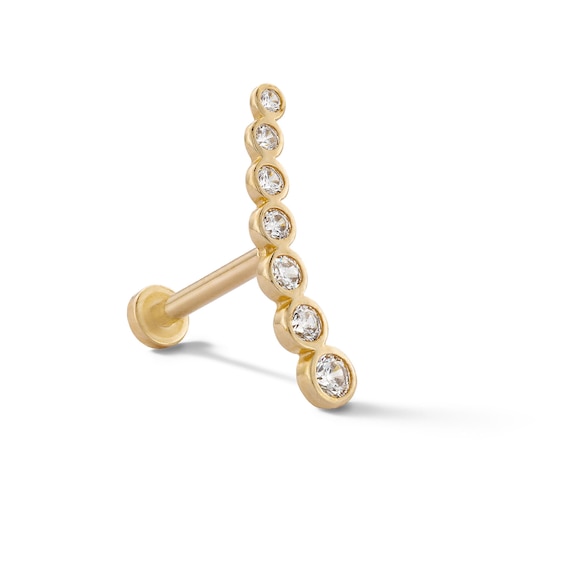 14K Tube Gold CZ Graduated Curved Crawler Stud - 18G 5/16"