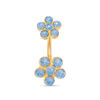 Thumbnail Image 0 of 014 Gauge Blue Crystal Flower Curved Belly Button Ring in Stainless Steel with Yellow IP