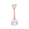 Thumbnail Image 1 of Rose Ion Plated CZ Solitaire Curved Belly Button Ring - 14G