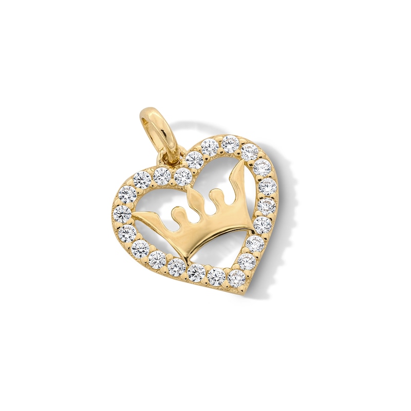 Main Image 1 of Cubic Zirconia Heart with Crown Pendant Charm in 10K Solid Gold